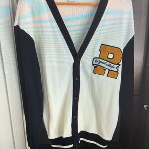 Men's White and Black Cardigan Sweater